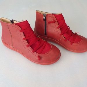 Red Laced Ankle Sneakers/Europe